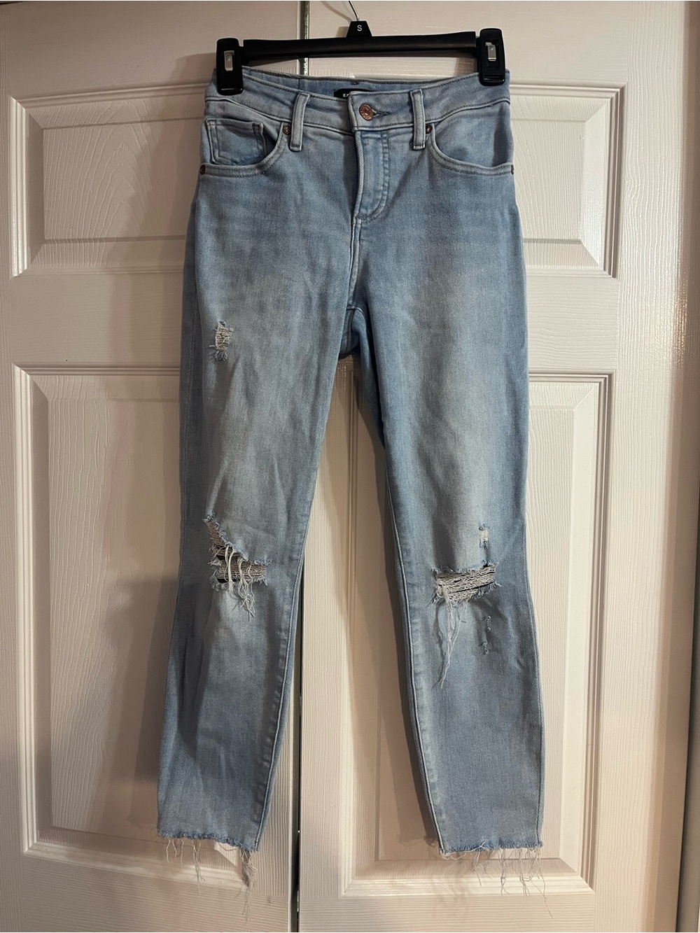 Express Light Blue Distressed Skinny Jeans